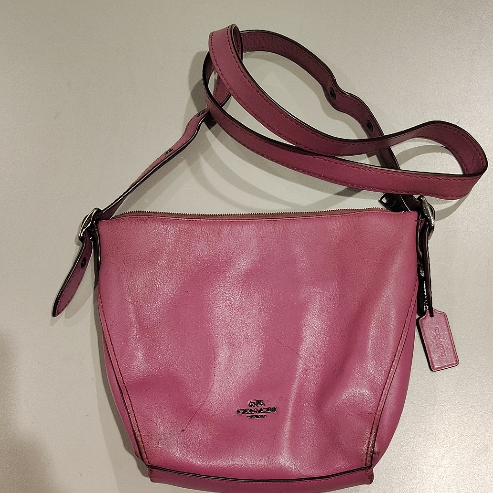 Coach Purple Leather Shoulder Bag with Adjustable Strap